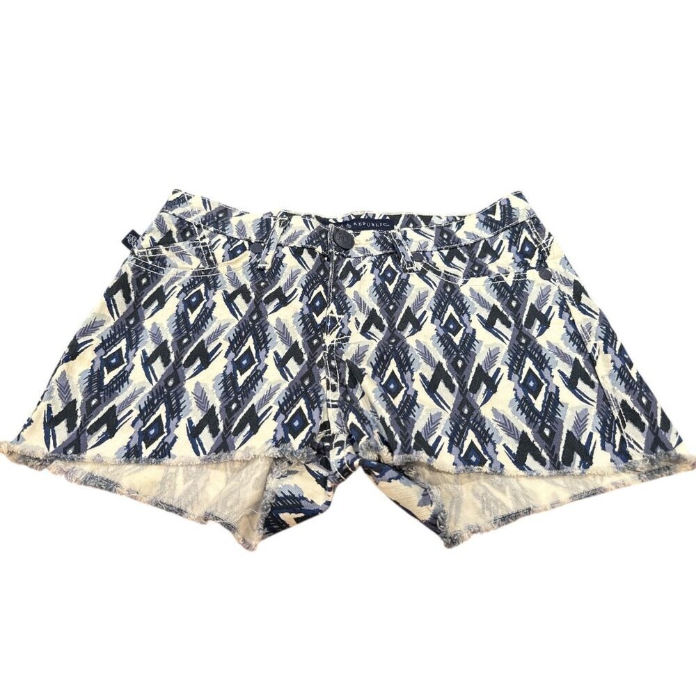 Rock & Republic Women's Lolita Aztec Print Frayed Hem Denim Shorts Size 2 EUC